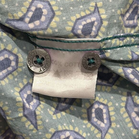 Liberty of London Green Paisley Geo Print Short Sleeve Button Down Tee Size 16 - Picture 4 of 6